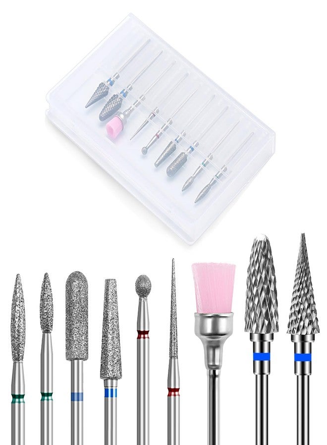 Furtherpretty Nail Drill Bits Set, 9PCS Cuticle Cleaner & Carbide Bits for Acrylic Nails, Manicure Pedicure Remover Tools, Professional Nail Salon Supplies, fresas para drill nails - 3/32" Shank - Image 1
